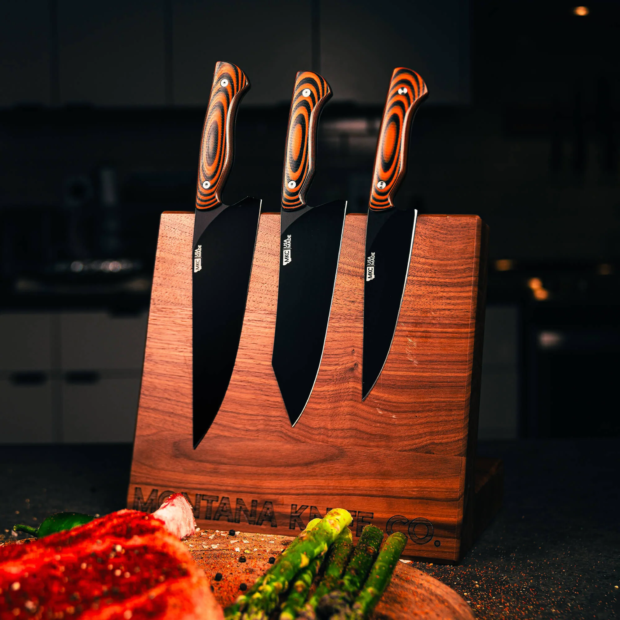 MKC CULINARY DOUBLE SIDED KNIFE STAND - DARK WOOD FINISH - Image 11