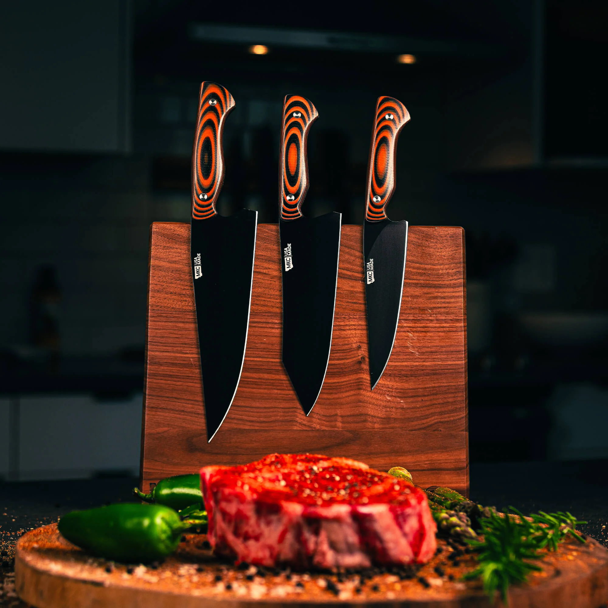 MKC CULINARY DOUBLE SIDED KNIFE STAND - DARK WOOD FINISH - Image 5